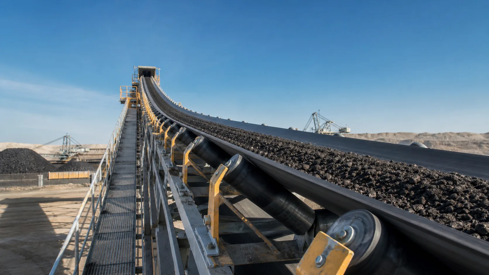 Representative bulk materials conveyor belt scene render