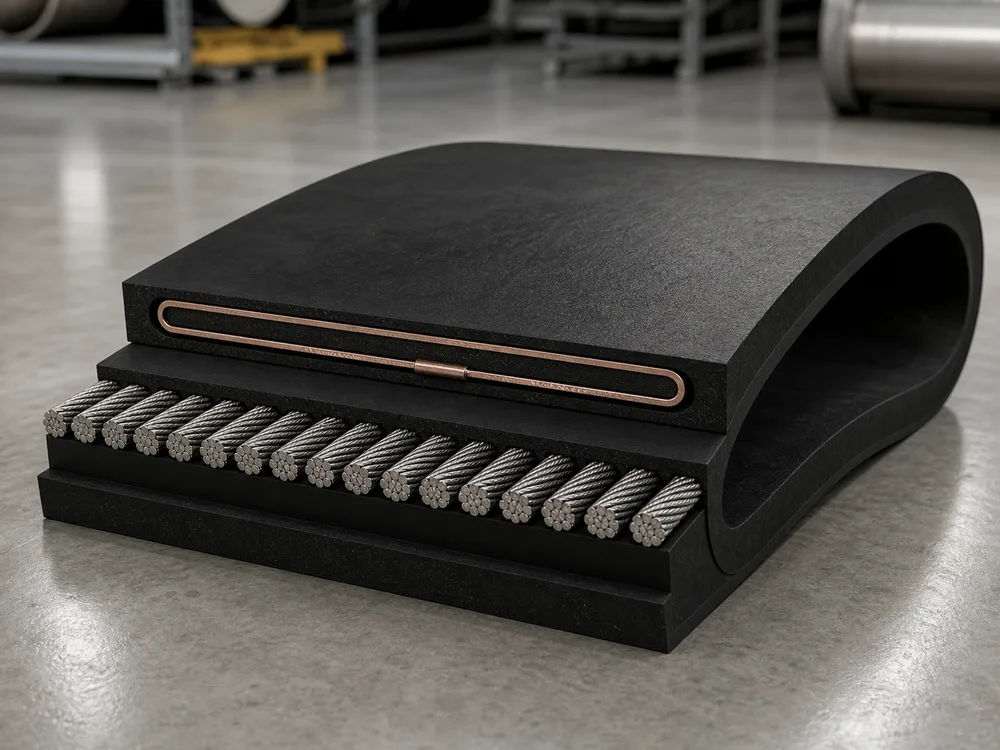 Representative intelligent anti-tear steel cord conveyor belt render